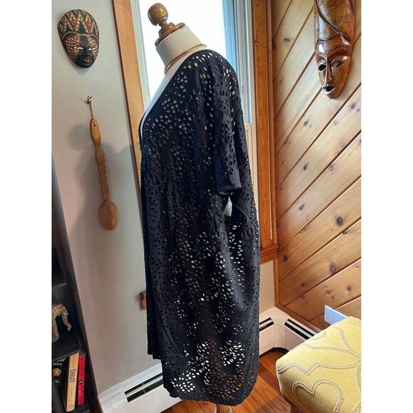 Oversized Black Abstract Cutout Beach Coverup Dress - Picture 5 of 8